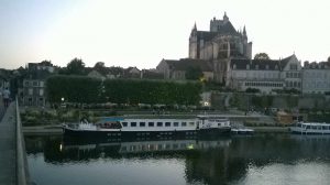 Auxerre Cathedral from the overnight motorhome halt on the opposite bank of the River Yonne, Burgundy