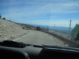 Mount Ventoux through the windscreen of a Euro-Explorer motorhome 