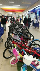 A big selection of children's bikes in our local hypermarket